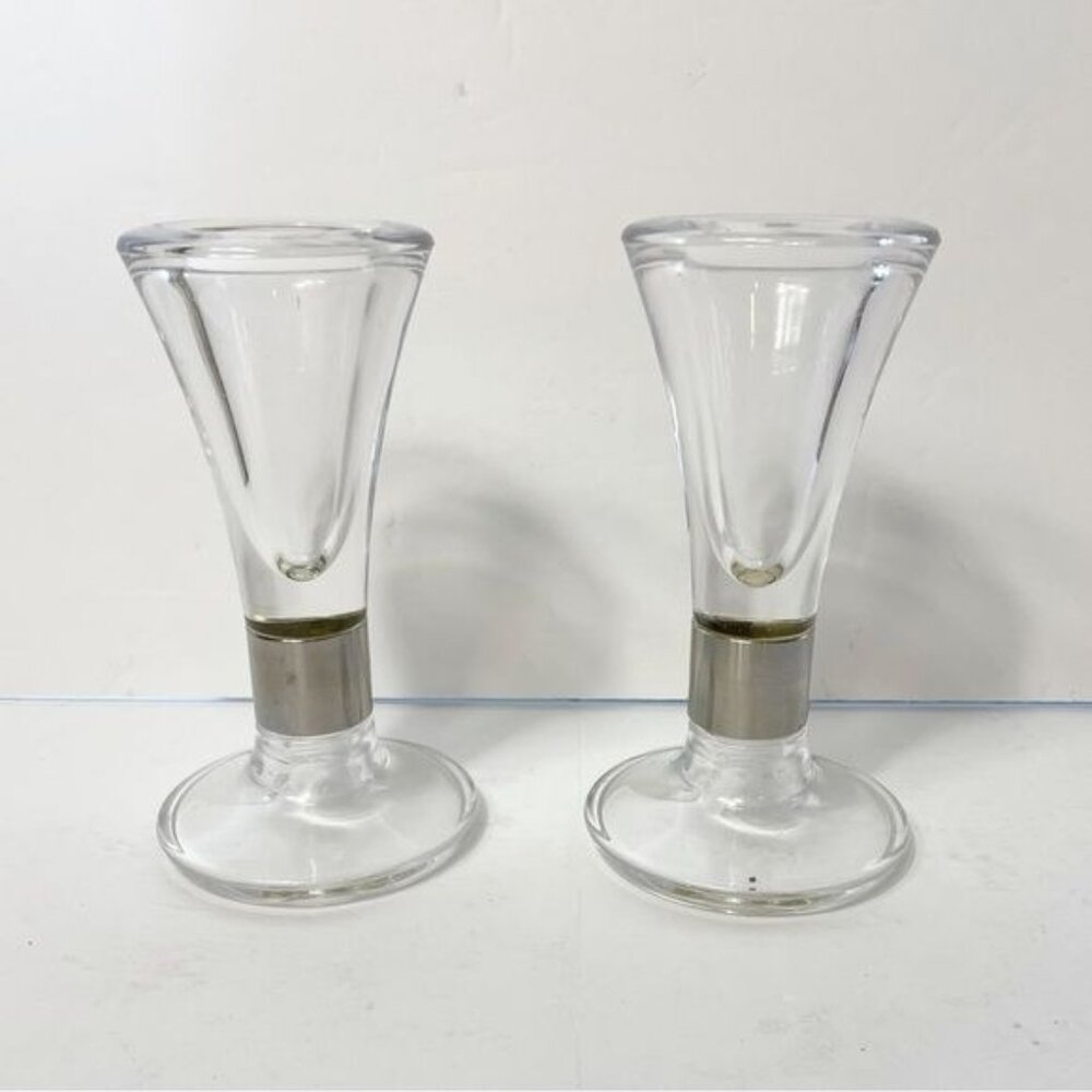 Jens Quistgaard Dansk Denmark Crystal Silver Candle Holders/Vases Modern Elegant